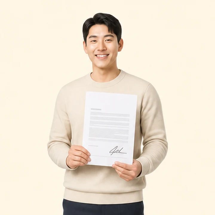 기아 레이 장기렌트 서면 견적서를 들고 있는 고객